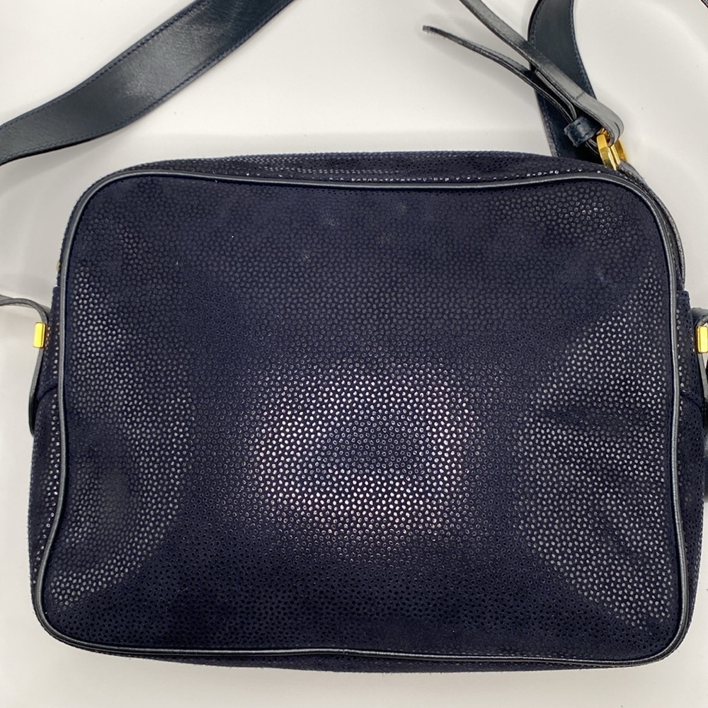 Salvatore Ferragamo Speckled Suede Navy Blue Crossbody Camera Bag Rare Find! EUC - Picture 9 of 11